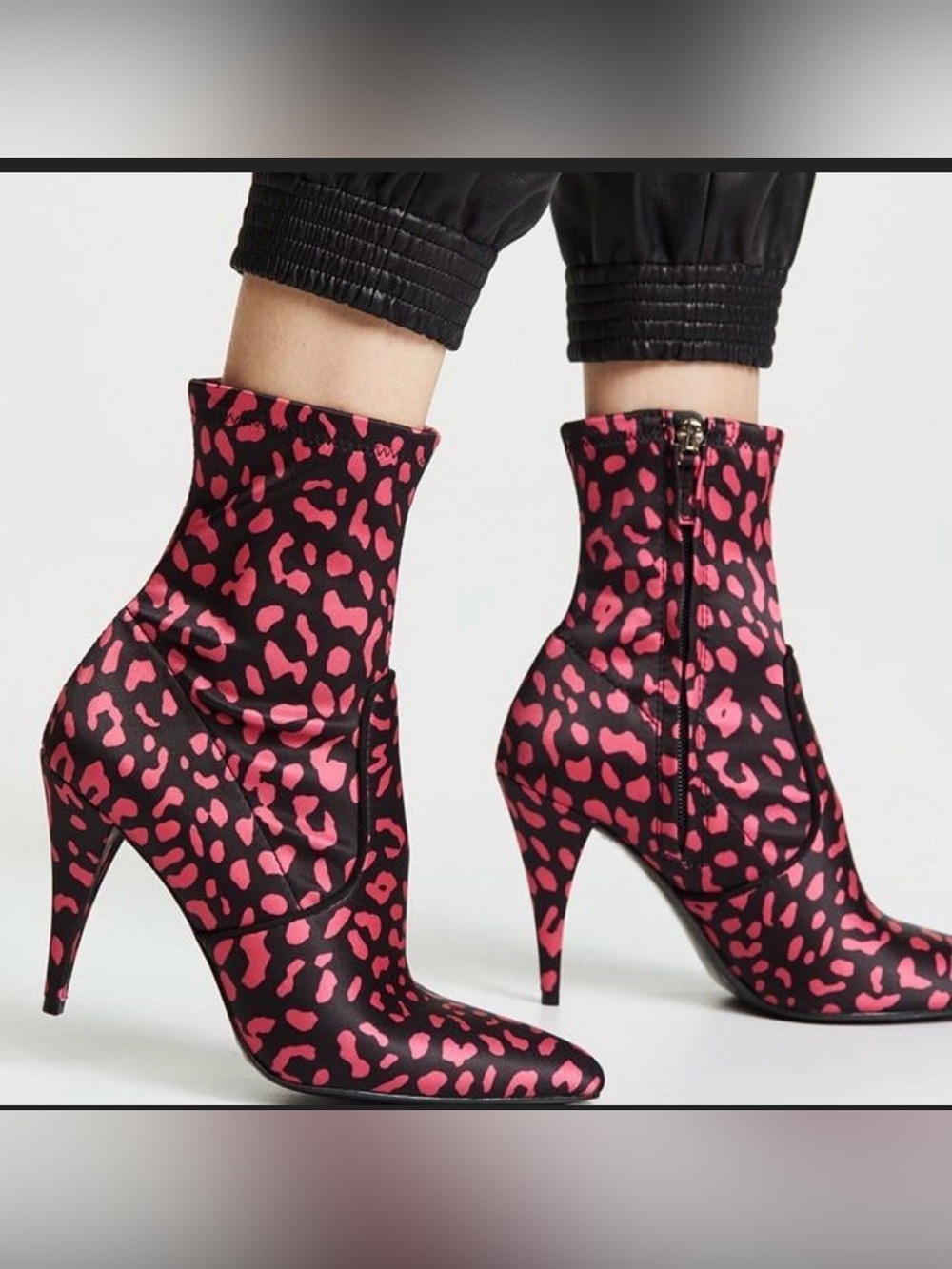 Alice + Olivia Pink and Black Leopard-Print Stiletto Ankle Boots